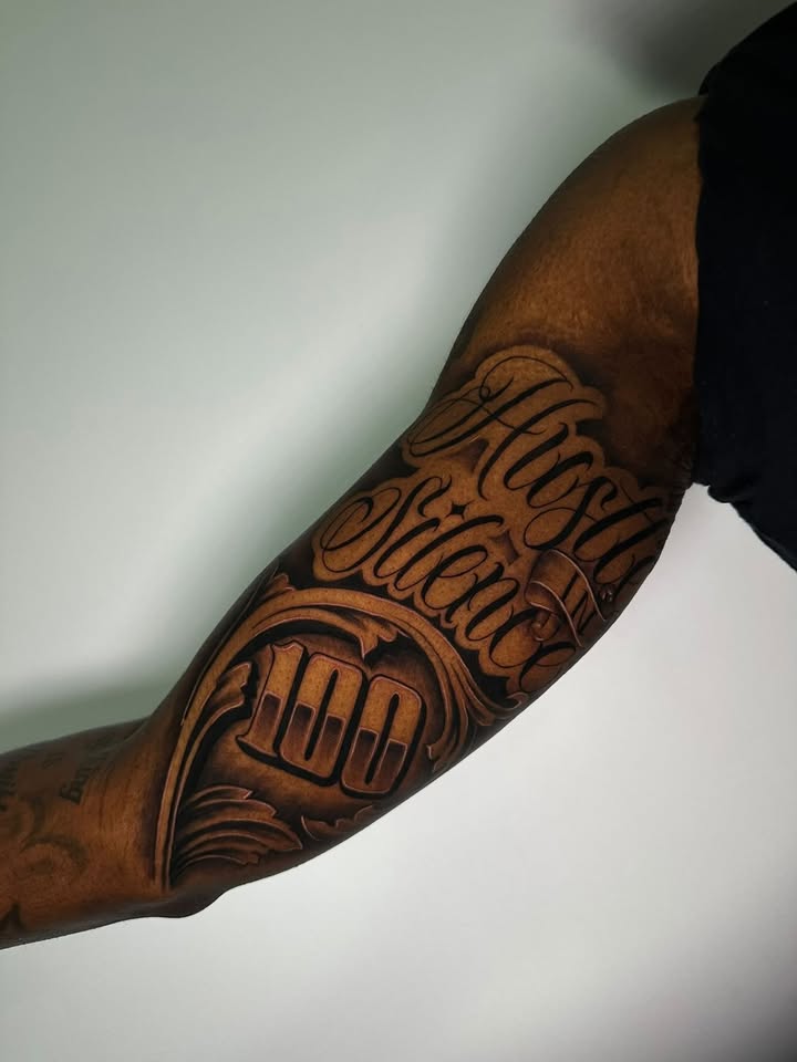 Hasta Silencio 100 — Sleeve / Lettering tattoo by Clavo