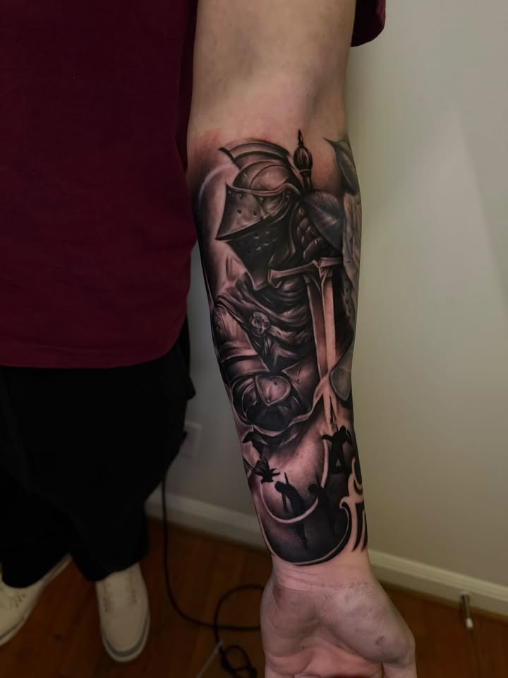 Armored Knight — Forearm / Composition tattoo by Clavo